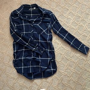 Navy blue plaid athleta blouse